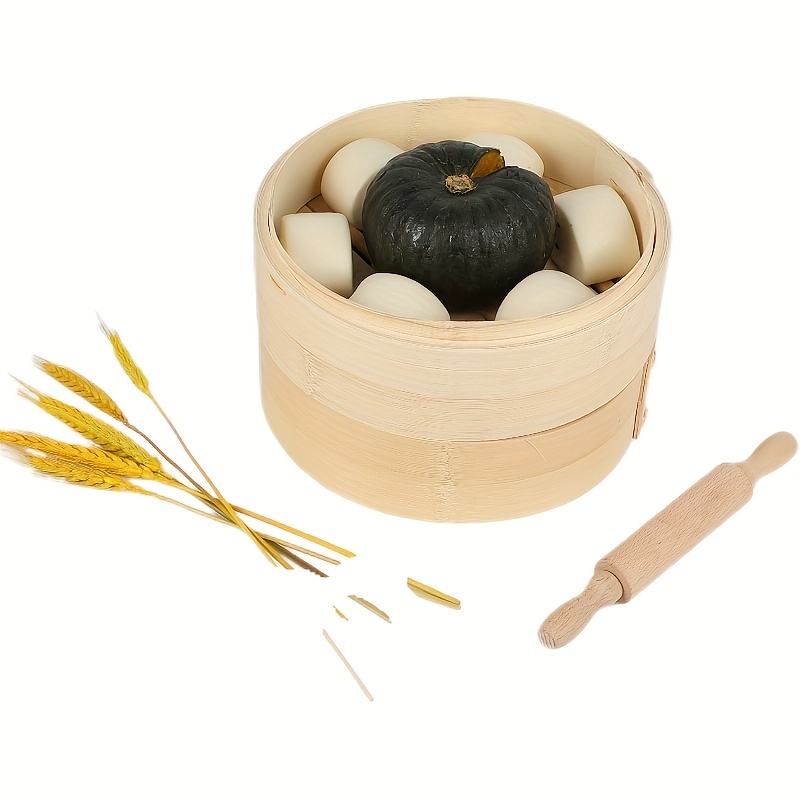 1 set chinese bamboo steamer with lid and steaming cloth steaming basket for vegetable seafood dim sum dumpling bun egg kitchen supplies