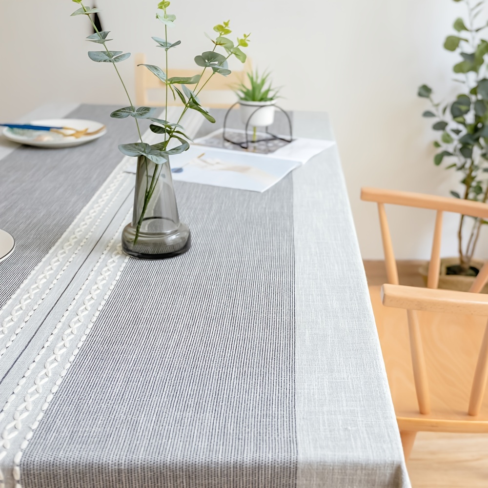 Embroidered Linen Table Cloth With Tassel Kitchen Dinner - Temu