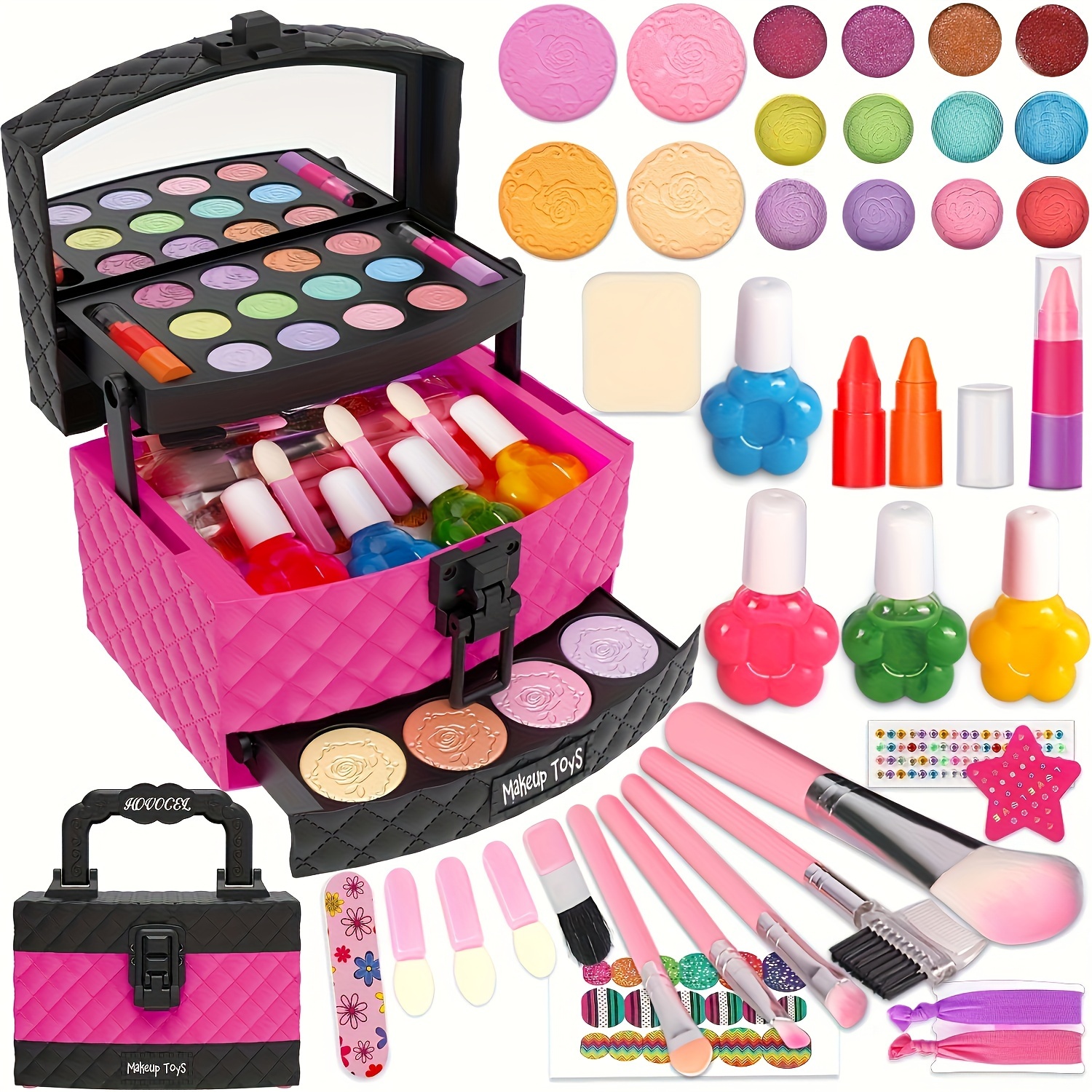 Big Mo's Toys Kids Beauty Makeup and Hair Salon Set, Girls Pretend Play Toy  with Cosmetic Bag, Hairdryer, Curling Iron, Blush Pallet with Mirror