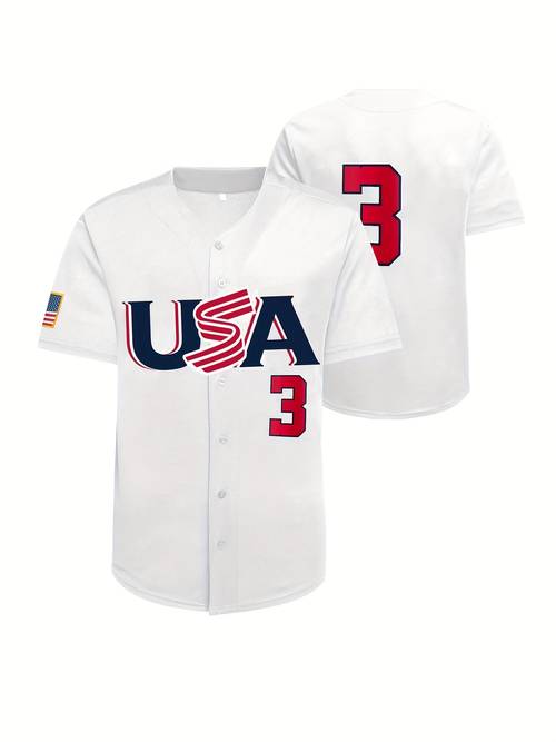 mens usa baseball jersey active classic design button up short sleeve uniform baseball shirt for training competition size s xxxl