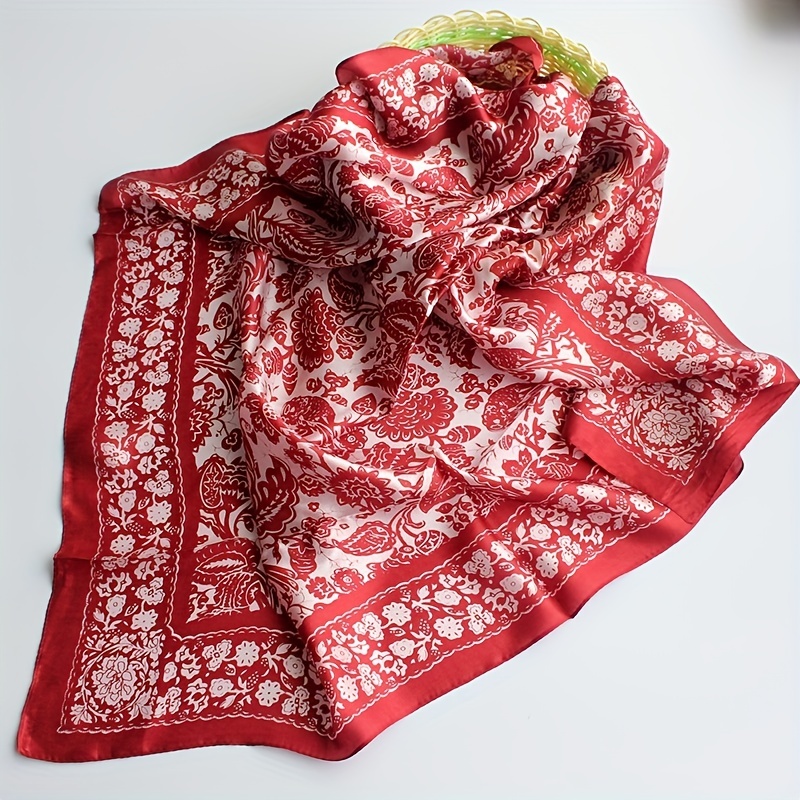 Retro Printed Pattern Bandana Silk Scarf Casual Shawl Scarf Wrap