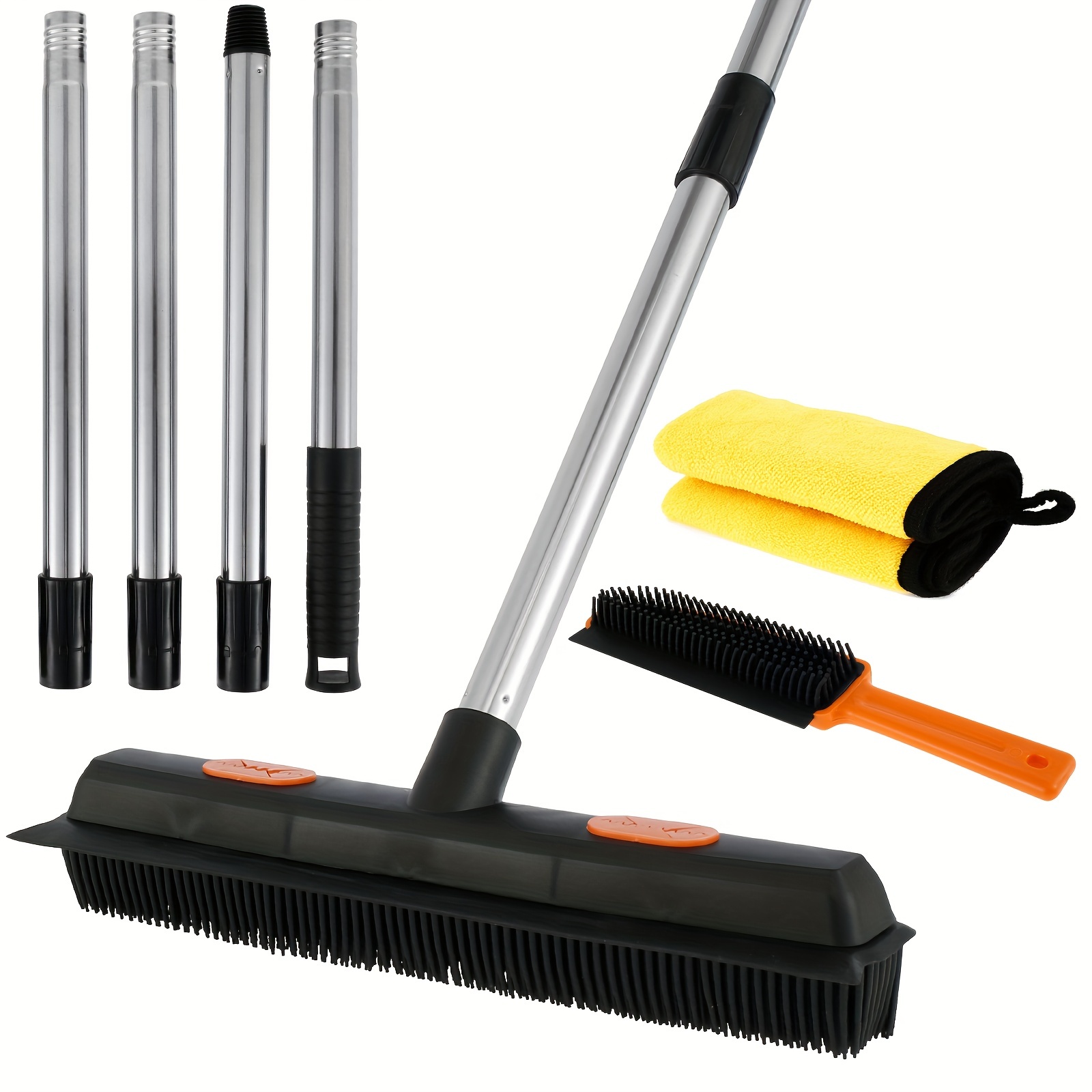 Rubber Broom Carpet Rake with Silicone Squeegee for Removing