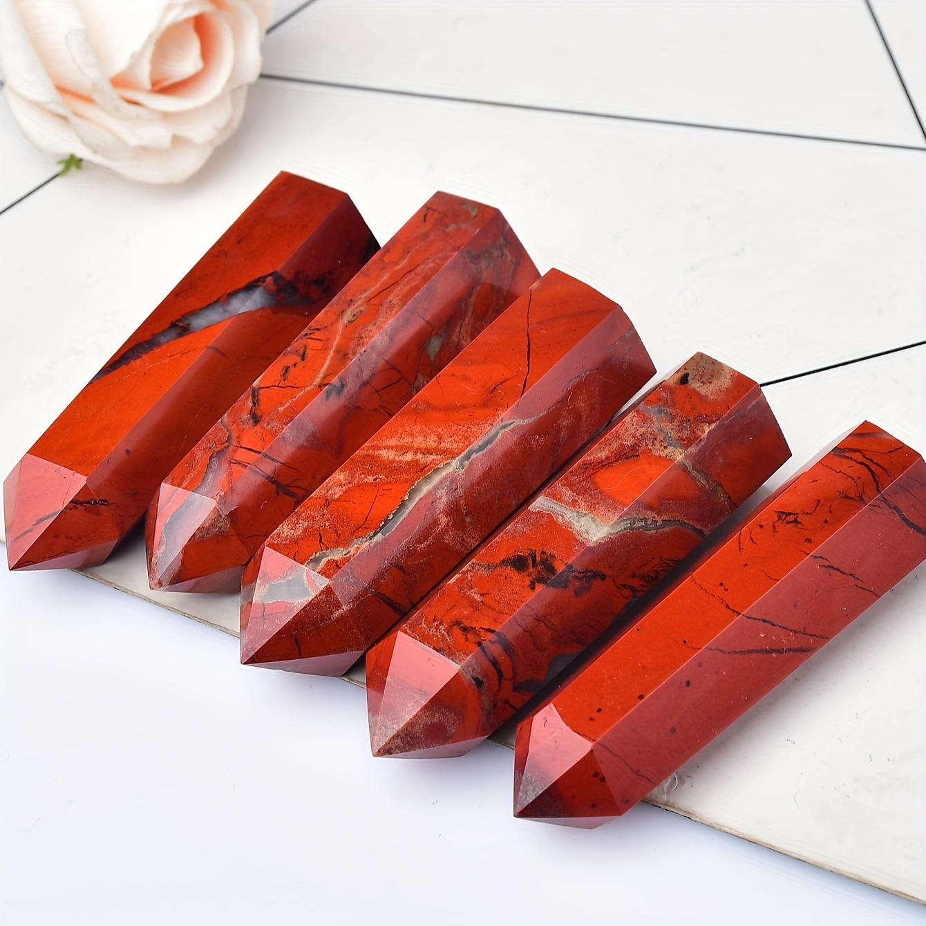 

Natural Crystal Point Red Jasper Obelisk Quartz Wand Tower Energy Stone Special Jewelry Ornament Upscale Home Decor