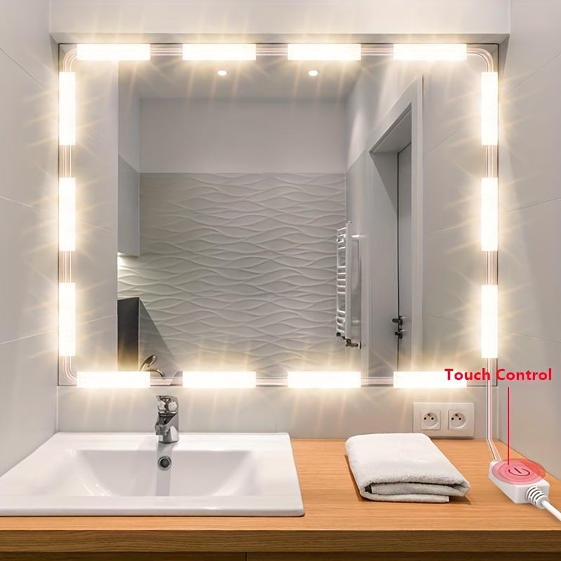  Espejo LED de tocador de baño, antiempañamiento y luz nocturna,  espejo de maquillaje, impermeable, vertical y horizontal, espejo de pared  con luz LED para baño, dormitorio, oficina, fácil montaje (36 x