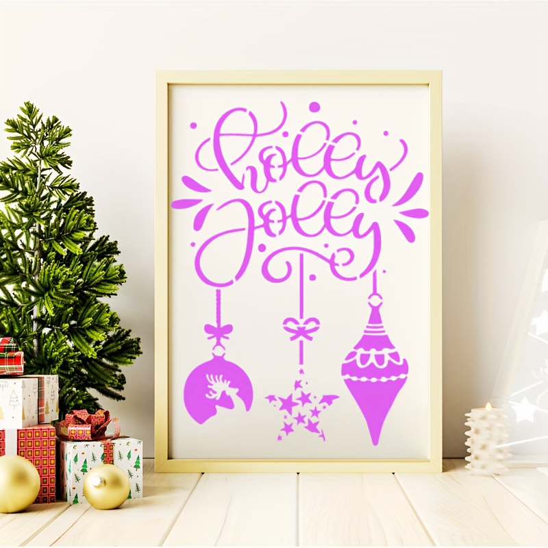 4 Pcs Christmas Penguin Painting Stencil 11.8x11.8inch Reusable Merry Christmas Drawing Template Plastic Christmas Tree Stencil Hollow Out Stencil for