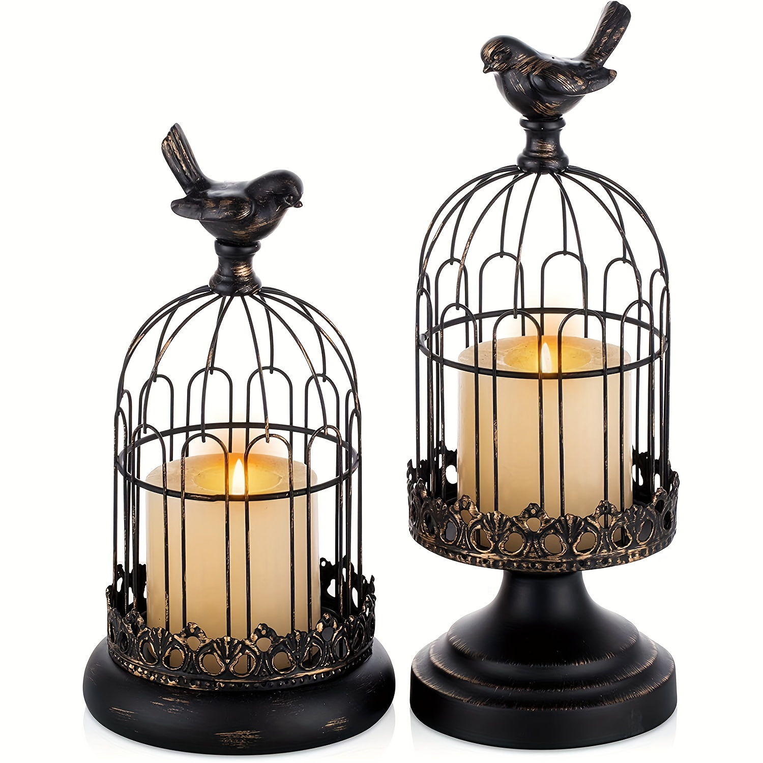 2pcs Decorative Birdcage Candle Holders For Pillar Candles Black