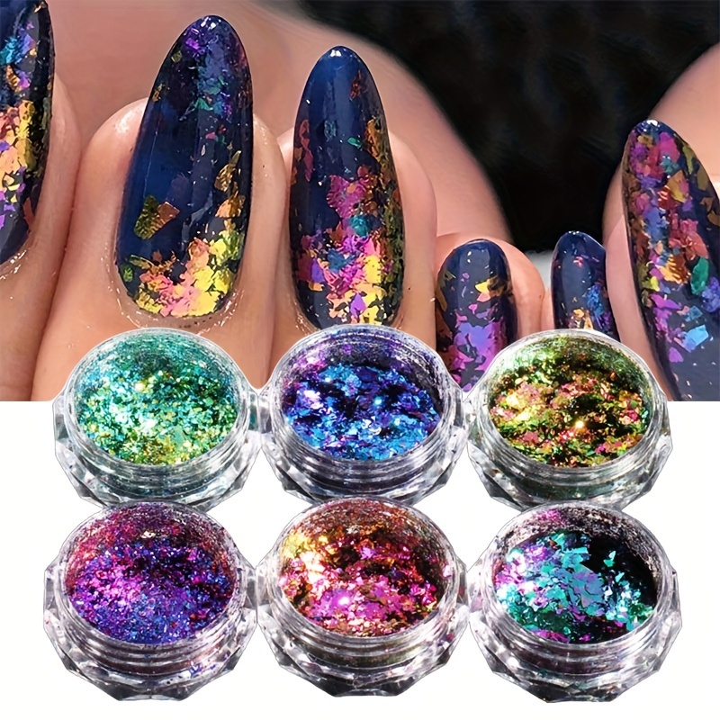 Aurora Shattered Glass Glitter Flakes Iridescent Opal Nail Art