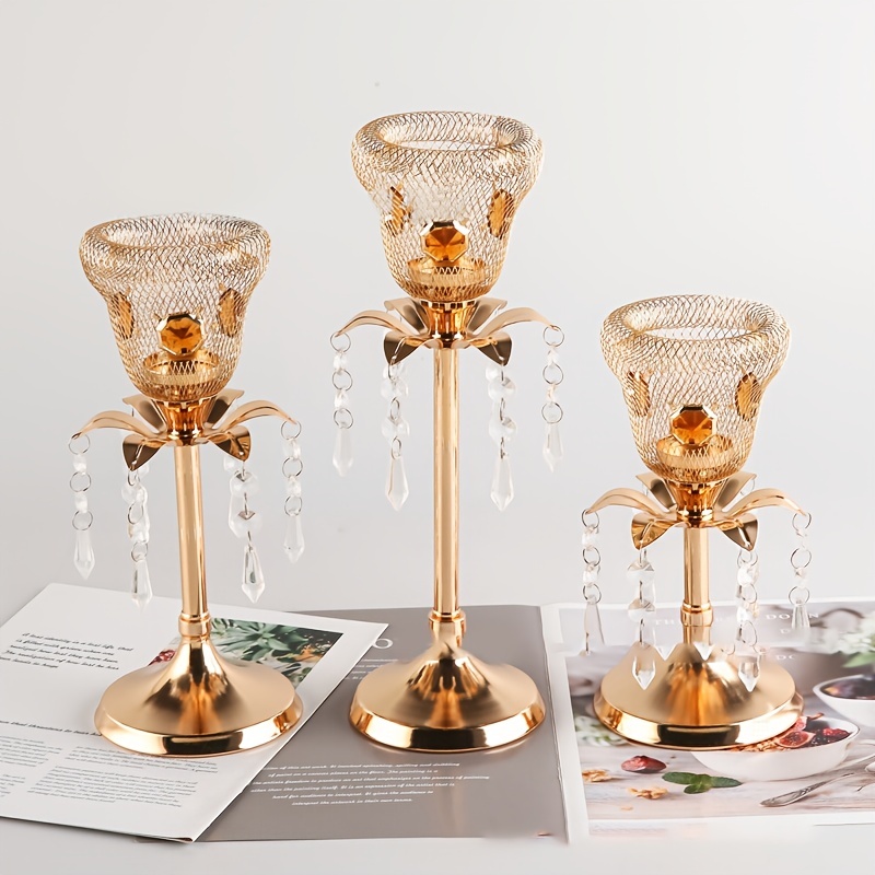 Peandim Golden Crystal Candle Holder Wedding Candelabra - Temu