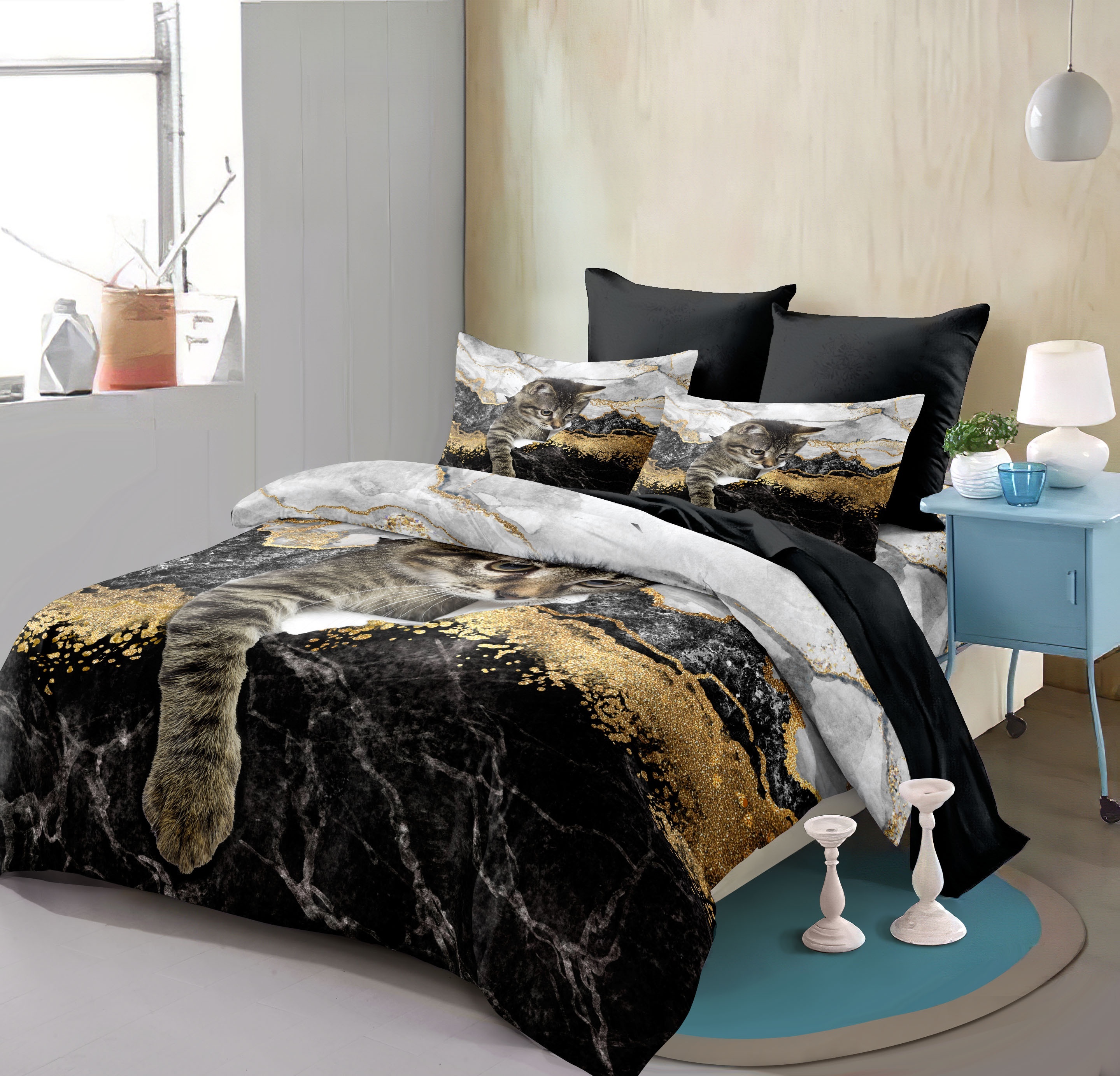 2 3pcs cat marble duvet cover set pet cat pattern bedding set cute kitten printed comforter cover for boys girls teens 3d animal theme duvet cover   1 duvet cover 1 2 pillow case without core details 2