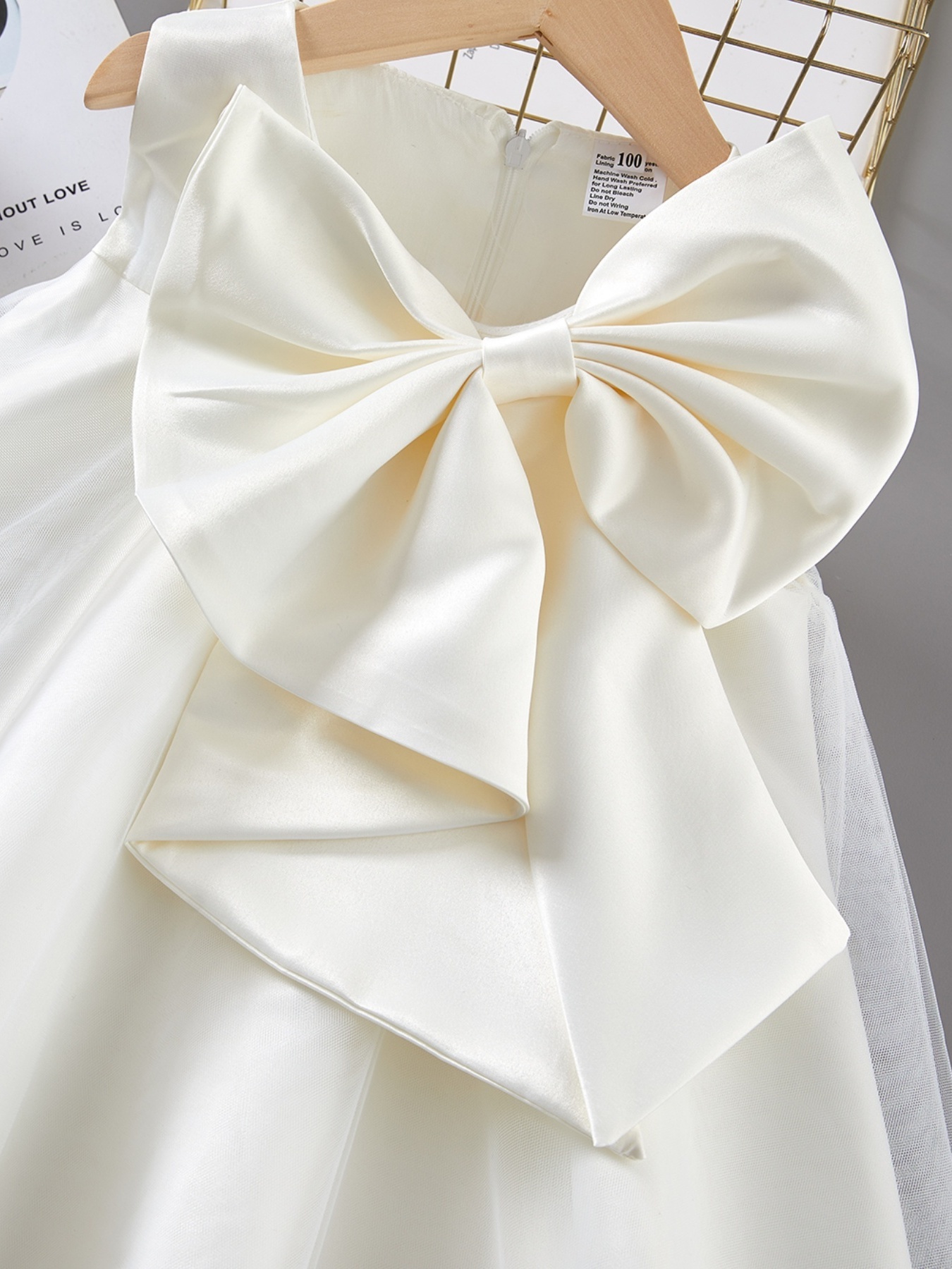 Girls Cute Elegant Mesh Stitching Vest Dress With Bow Decoration