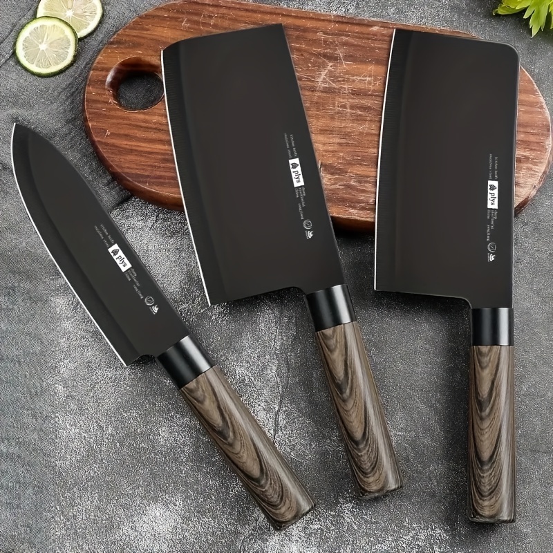 Household Rust-proof Black Blade Vegetable Cutting Knife, Full Set, Kitchen  Stainless Steel Vegetable Meat Knife Set [kitchen Knife + Bone Knife +  Kitchen Scissors + Sharpening Stick + Plastic Dark Green Knife Holder] -  Temu