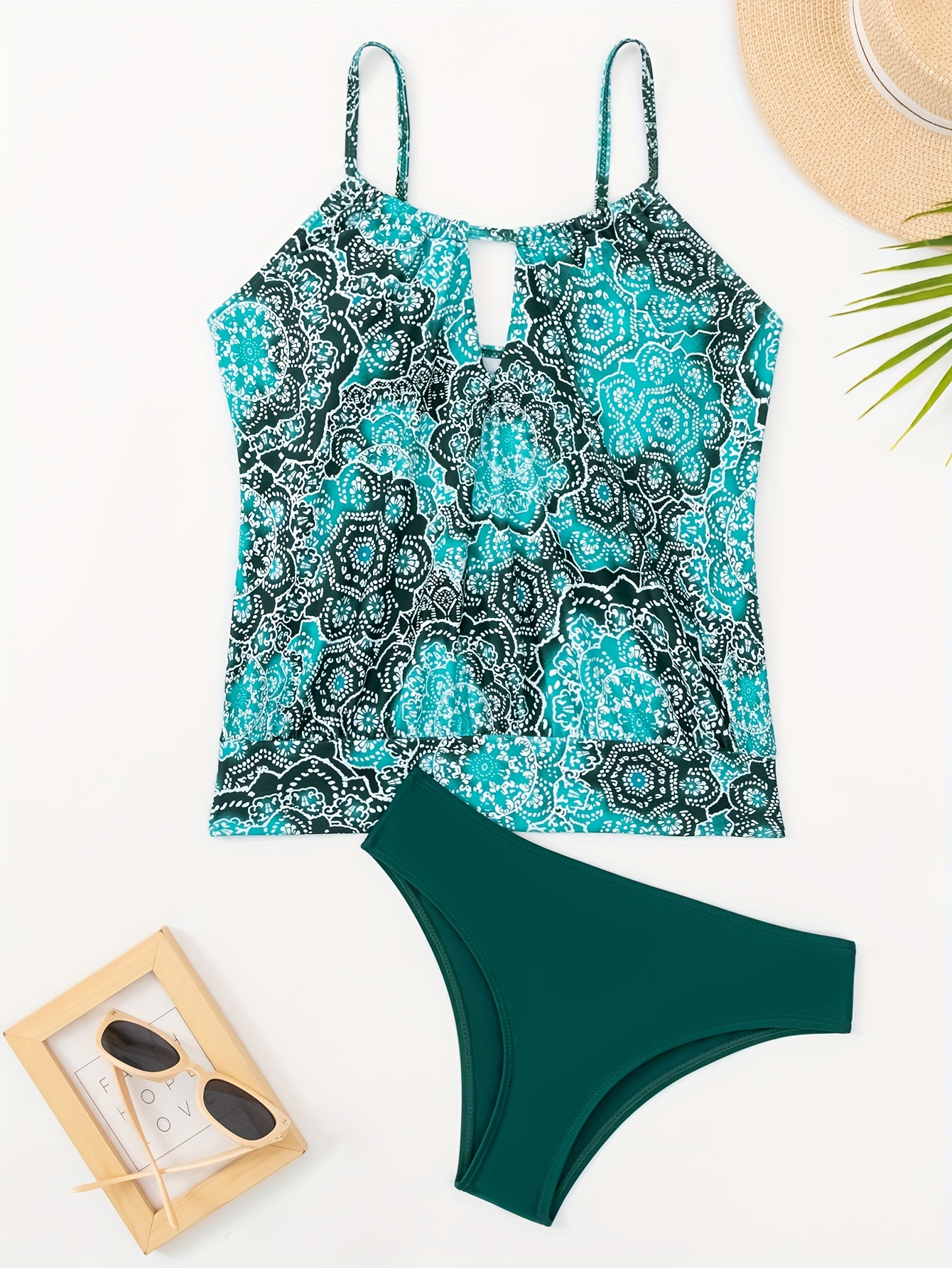 Printed Lace-Up Crisscross Cropped Tankini Set – Sunset and Swim