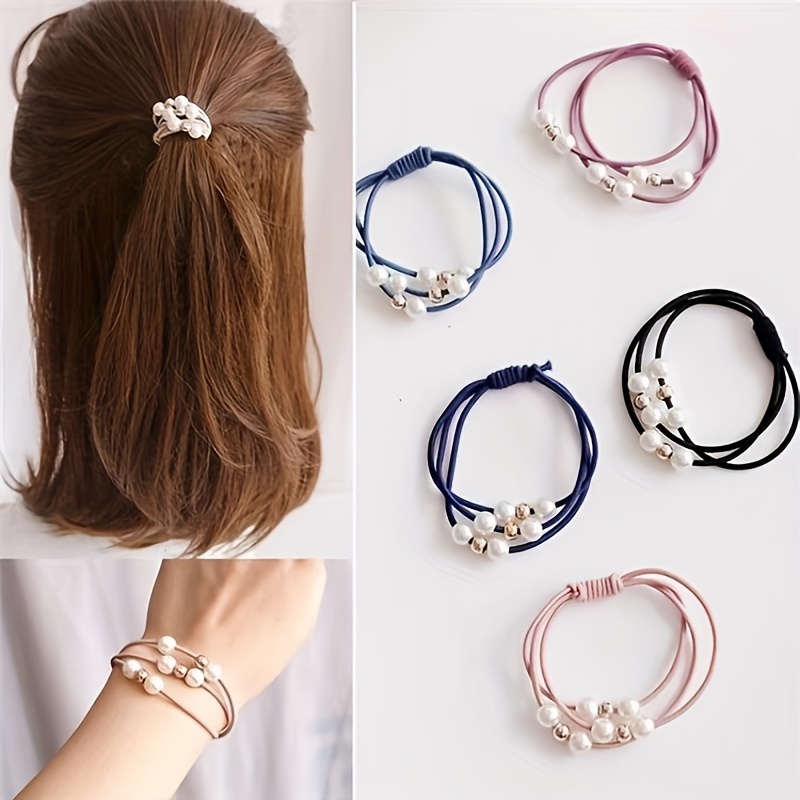 

10pcs Imitation Pearls Headbands Women Hair Accessories Ponytail Holder Scrunchies Elastic Hair Bands Rubber Rope