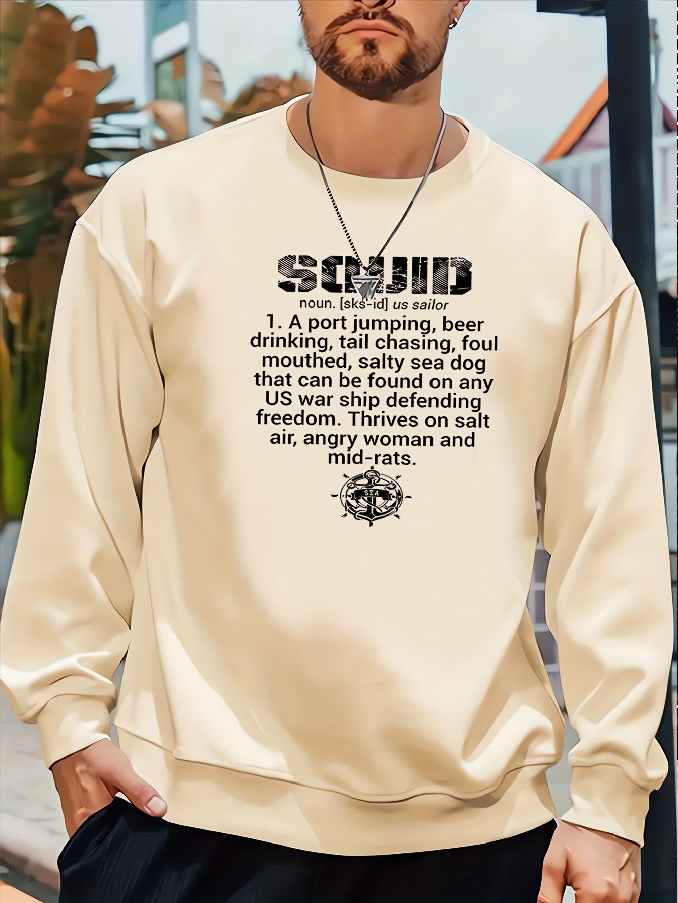 Letters Print Mens Graphic Round Neck Sweatshirt Loose Trendy