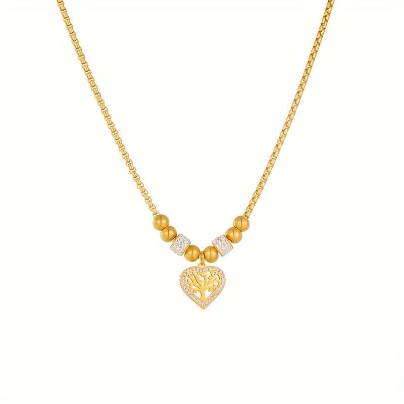 Stainless Steel Heart Necklace With Tree Pendant