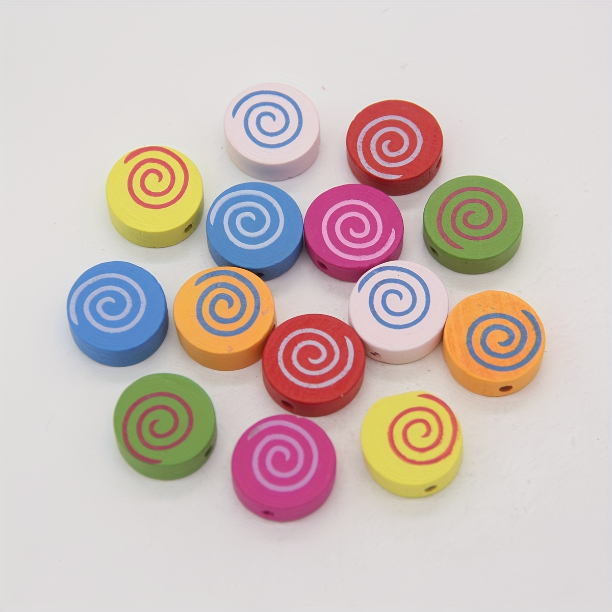 Wooden Colorful Mixed Round Swirl Pattern Beads Jewelry - Temu Canada