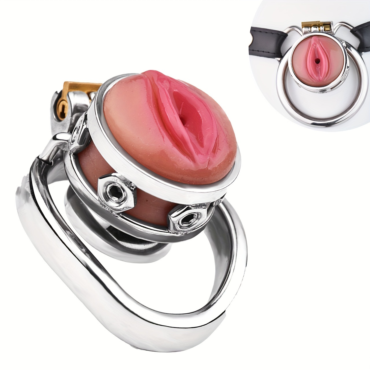 Stainless Steel Vagina Shap Male Chastity Cock Cage - Temu