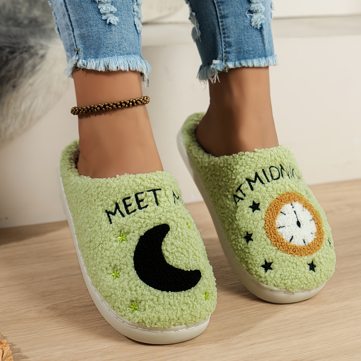 Women's Indoor Fuzzy Slippers Closed Toe Warm Cozy Midnight Temu