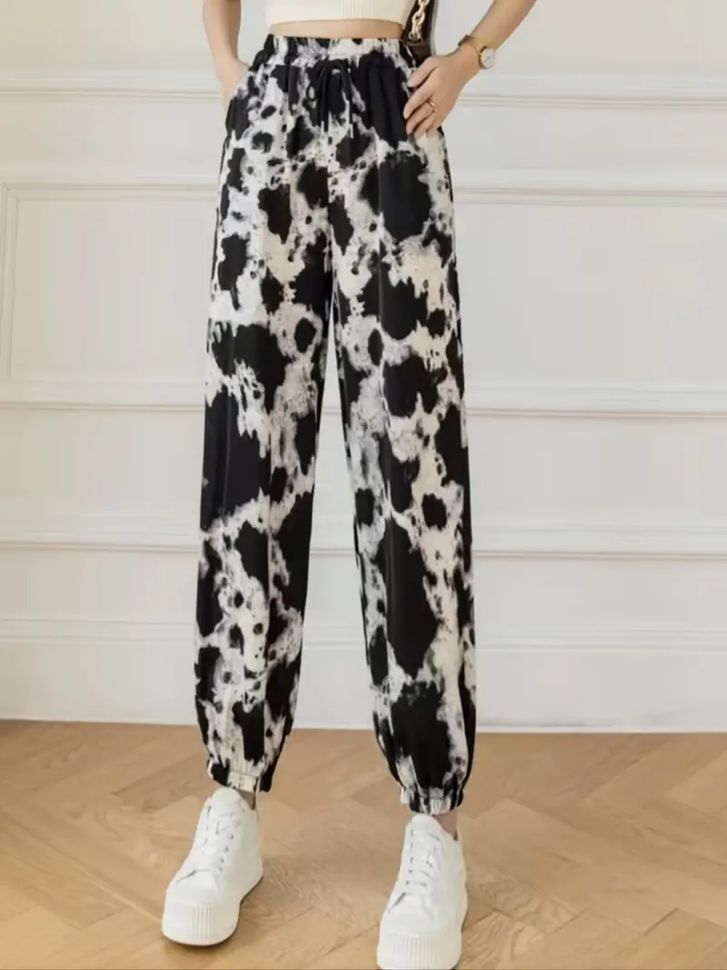 Cow Print Drawstring Pants Casual Comfortable Trousers - Temu