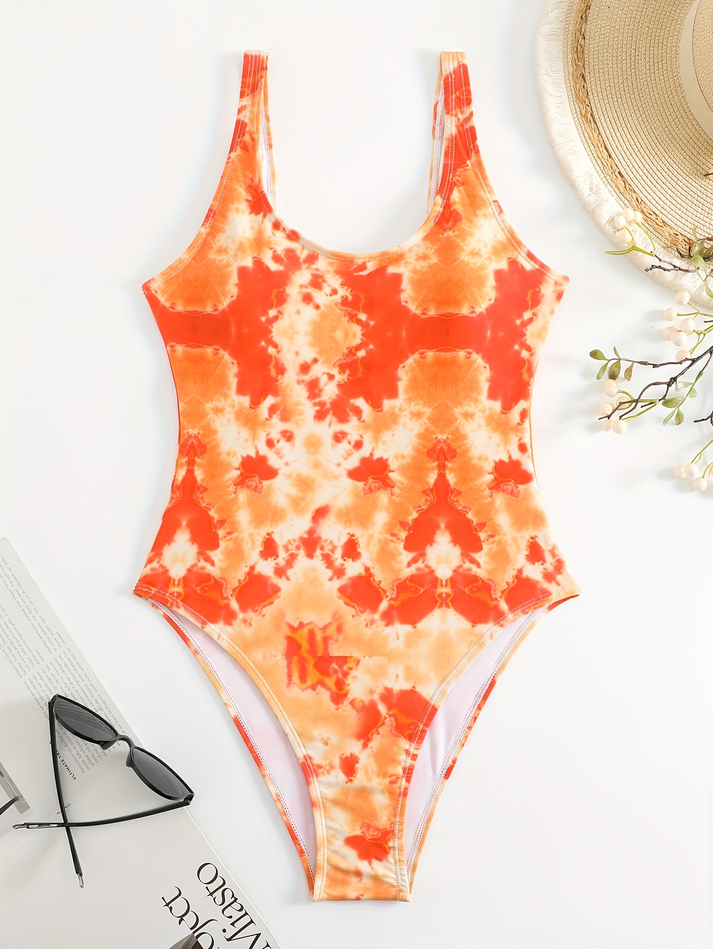 Geometric Print Scoop Neck Backless One-piece Swimsuit, High Stretch  Sleeveless Cute Bathing Suits, Women's Swimwear & Clothing
