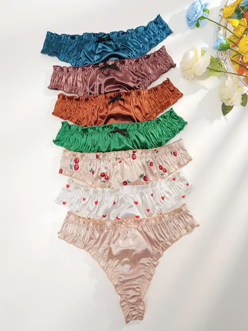 Women's Frill Trim Satin Underwear Silk Panties Ruched Elastic Smooth Soft  Briefs,3 Pack 
