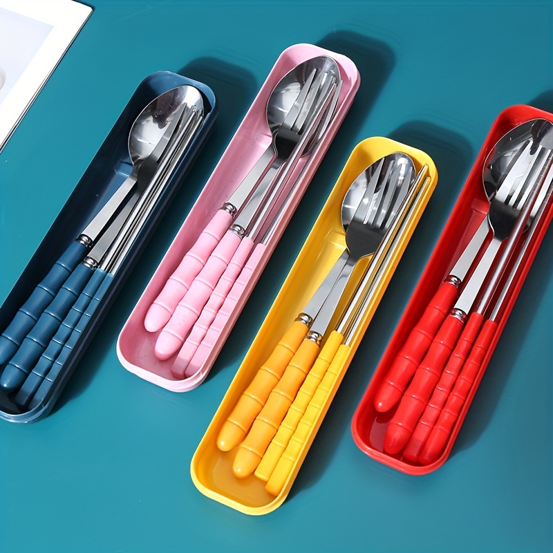 Portable Tableware Set With Box, Stainless Steel Reusable Utensils Suitable  For Lunch, Camping, School, Picnic, Workplace Travel, Lunch Box With Fork,  Spoon And Chopsticks - Temu