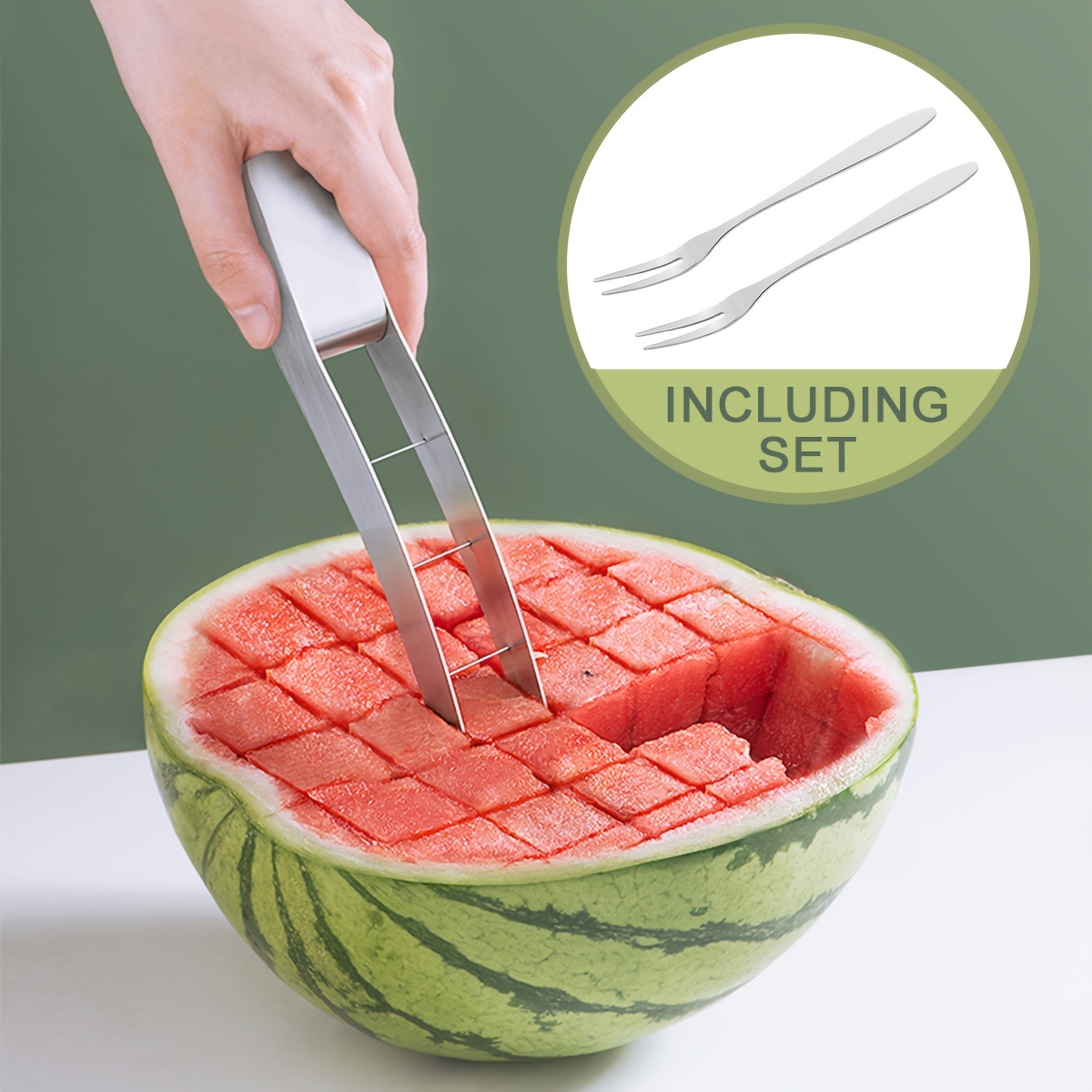 Watermelon Cutter Slicer, Stainless Steel Watermelon Cube Cutter Quickly  Safe Watermelon Knife, Fun Fruit Salad Melon Cutter For Kitchen Gadget -  Temu