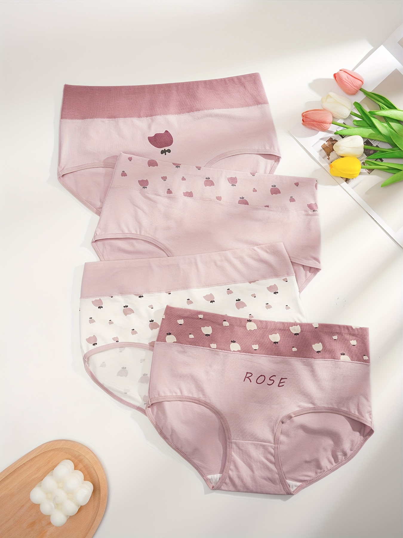 4pcs Floral Print Briefs, Comfy & Breathable Stretchy Intimates Panties,  Women's Lingerie & Underwear