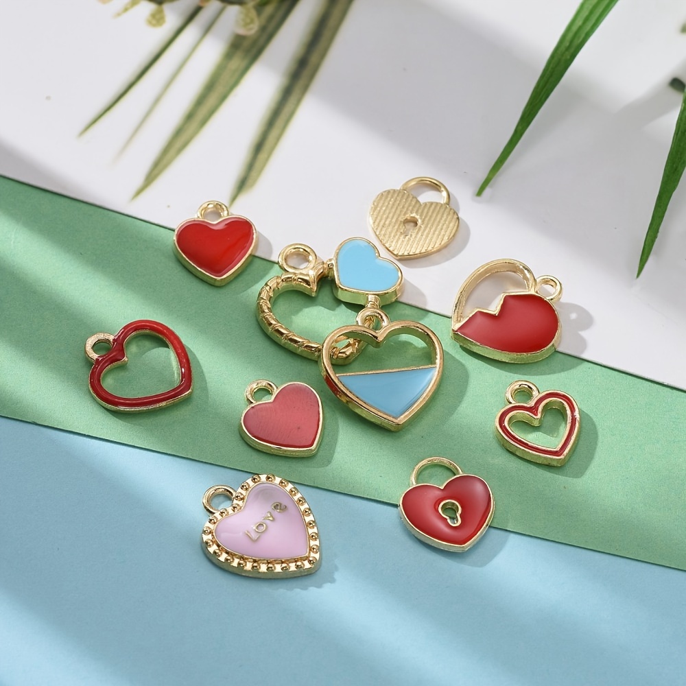 100Pcs Light Gold Alloy Enamel Heart Charms For Jewelry Making