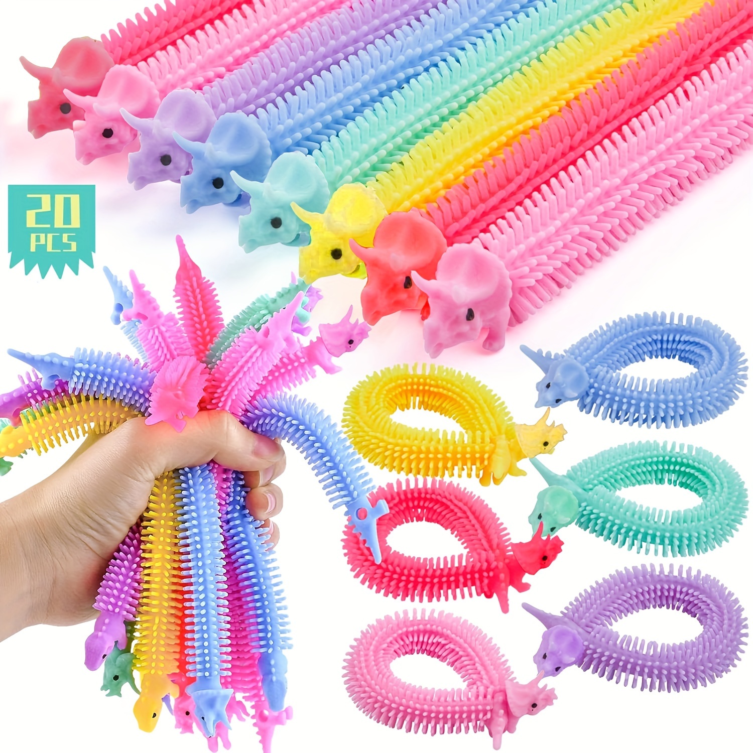 

20pcs Stretchy Strings Fidget Toys, Colorful Sensory Worm Fidget Stretchy Toys, Relief Relaxing Anxiety Stress Party Favors Gifts Christmas Stocking Stuffers Relaxing Party Favors Dinosaur Gifts