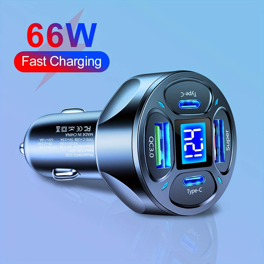 4 Ports Usb Car Charger Pd Qc3.0 Type C Fast Charging Fats Charging 3.0 Car  Mobile Phone Charger Adapter For Iphone For For Xiaomi Car Phone Charger -  Temu Germany