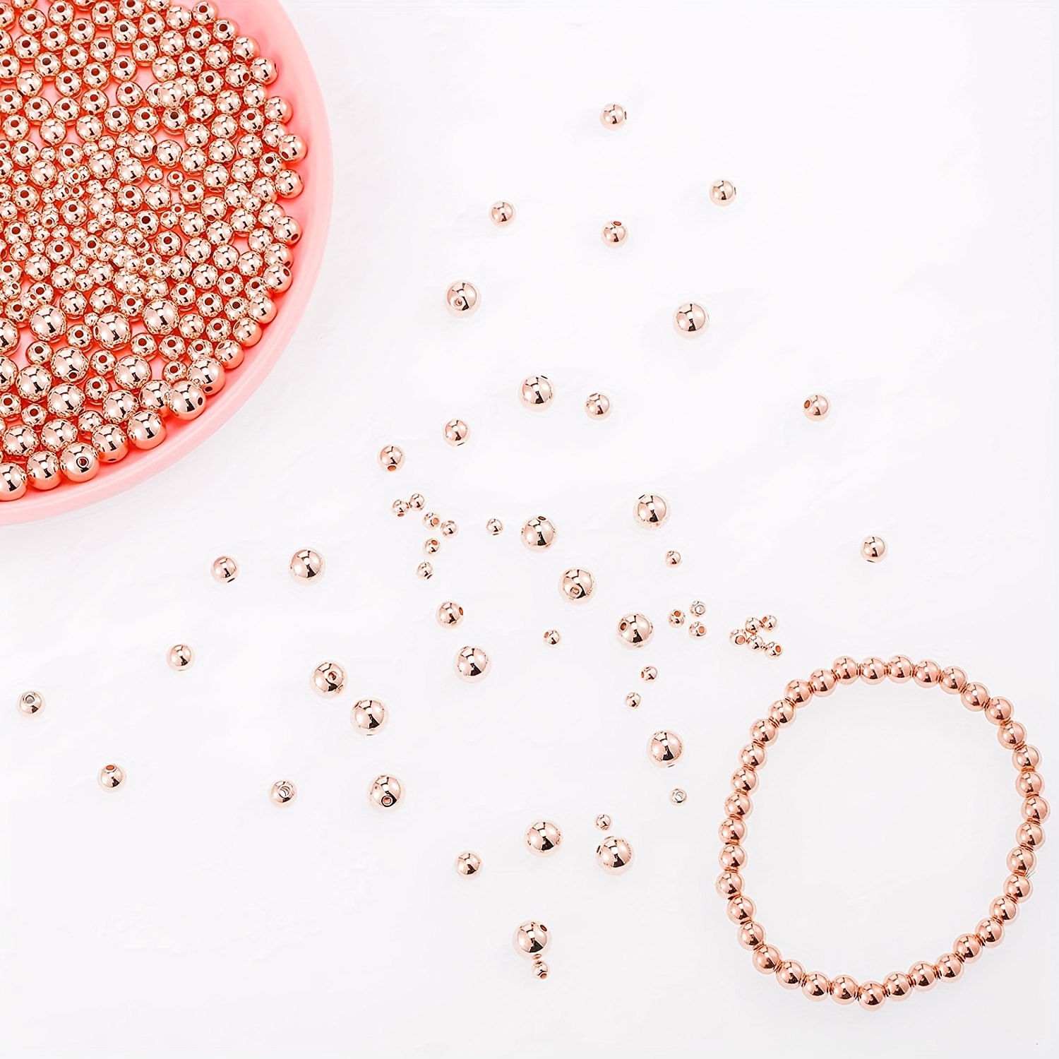 Rose Golden Round Beads Spacer Beads For Diy Bracelet - Temu