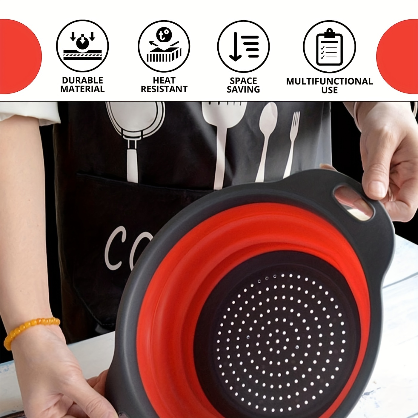 2pcs Red Round Collapsible Drain Basket And Collapsible Silicone Round  Vegetable Fruit Wash Drain Basket Filter Strainer, Foldable Drain Tool For  Kitchen