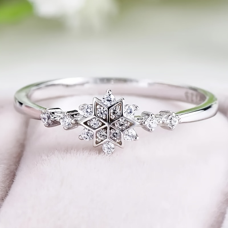 925 Silver Promise Ring Snowflake Zirconia Engagement Wedding