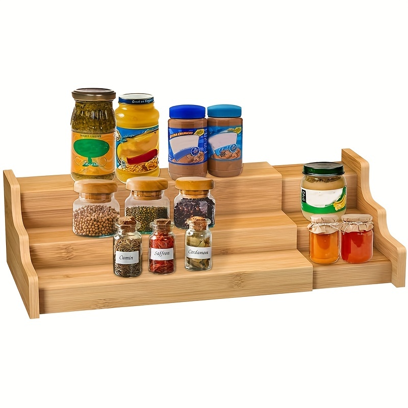 MDesign Bamboo Adjustable Expandable 3-Tier Spice Rack Pantry Organizer,  Natural