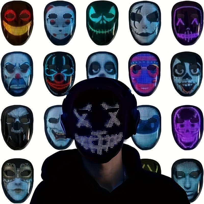 This face mask with LEDs comes with 70 static faces preinstalled