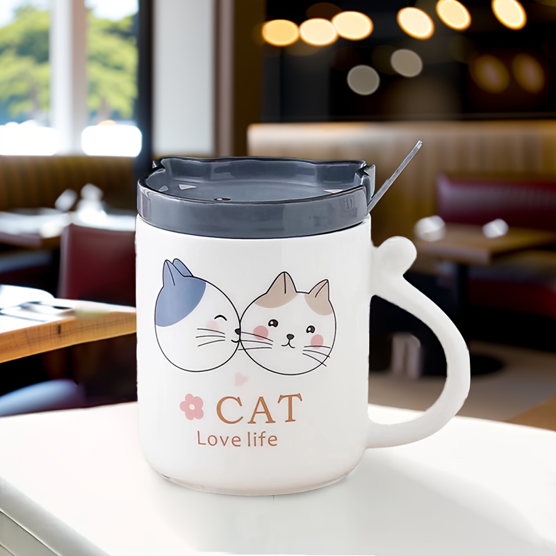 Taza de café pintada a mano para gatos de alivio de cerámica