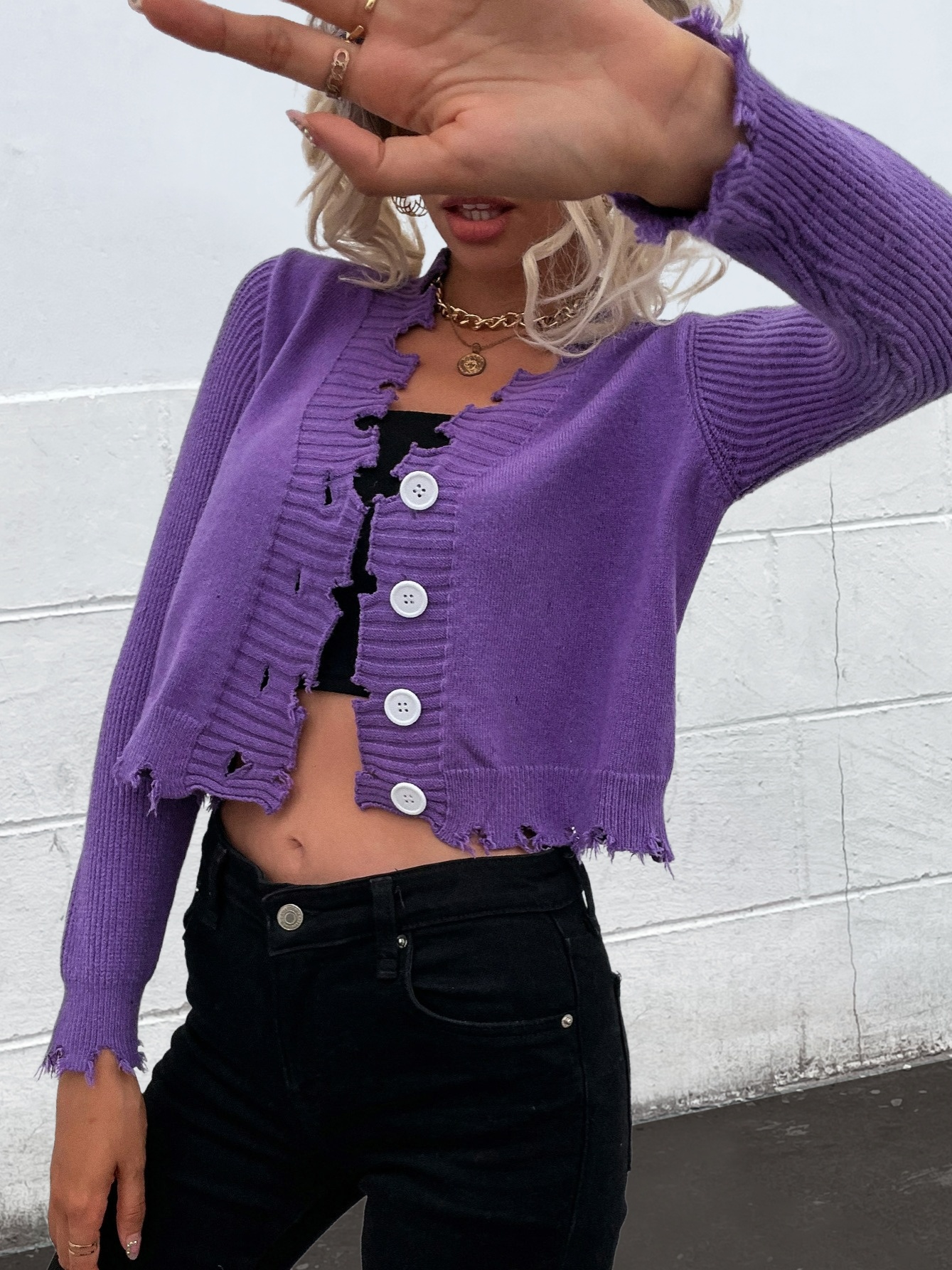 Women's Casual Solid Cardigan, V-neck Long Sleeve Cardigan For ...
