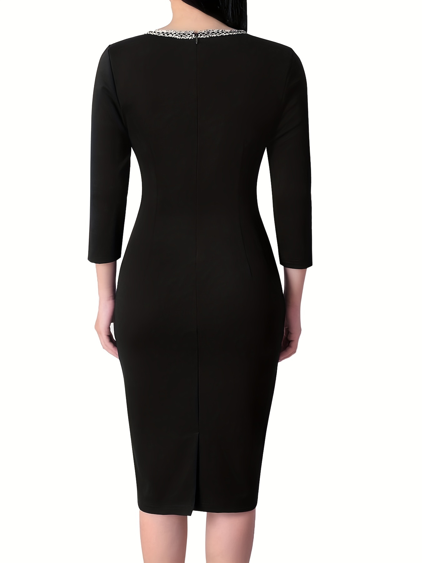 Contrast Trim Button Decor Sheath Dress Elegant Long Sleeve - Temu
