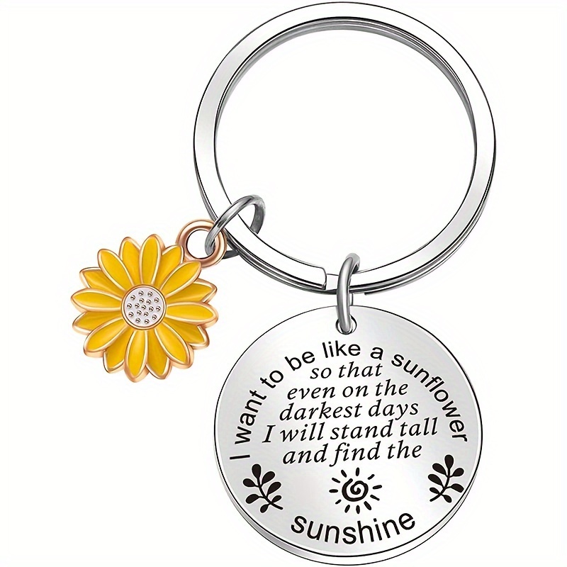 1pc inspirational sunflower youre awesome keychain for men birthday graduation day gift stainless steel key chain unisex style 2 6