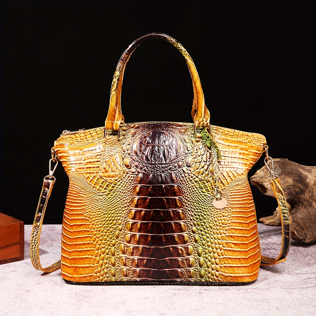  Satchel Bag Women's Vegan Leather Crocodile-Embossed Pattern  With Top Handle Large Shoulder Bags Tote Handbags (Black) : Clothing, Shoes  & Jewelry
