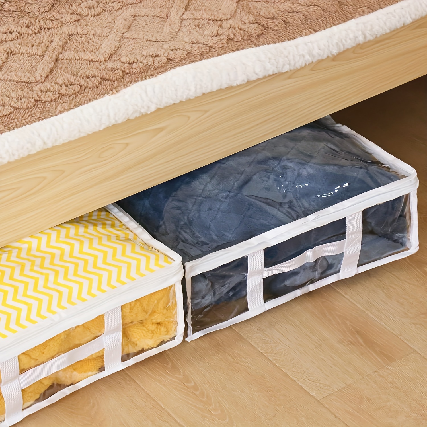 2pcs Foldable Under Bed Storage Bags Blankets Clothes Comforters