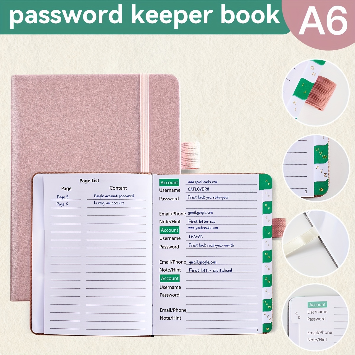

Hardcover Password Book With Alphabetical Tabs,4.7*6.1inch Password Keeper With A-z Tabs For Internet Login, Website, Username, Password,pu Cover With Pen Holder. Password Notebook For Home Or Office,