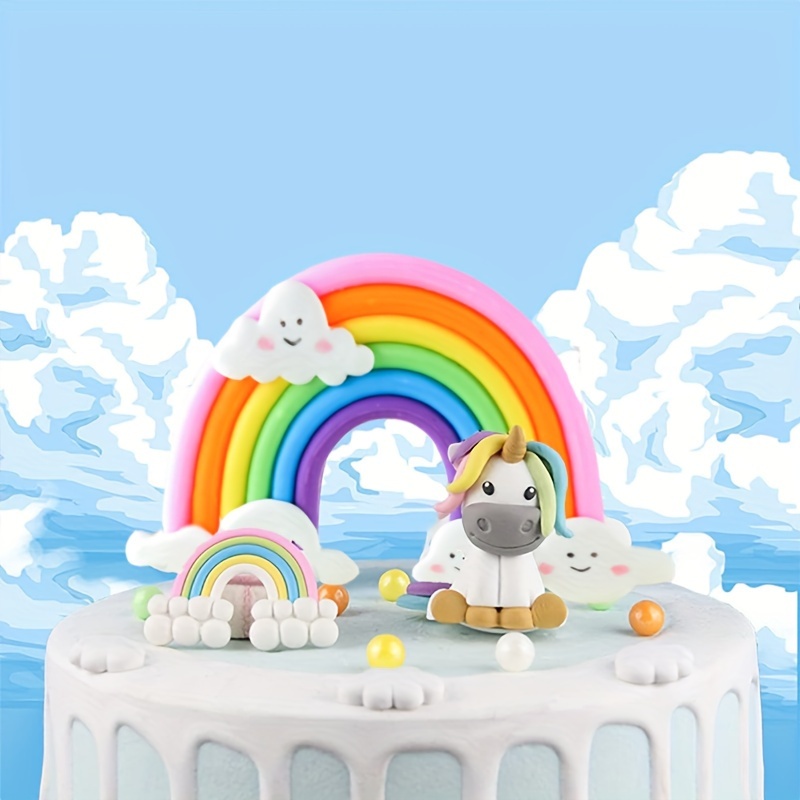 

1pc, Rainbow Cloud Cake Decoration, Colorful Rainbow Soft Clay Cake Cupcake Decoration Birthday Party Decoration Supplies