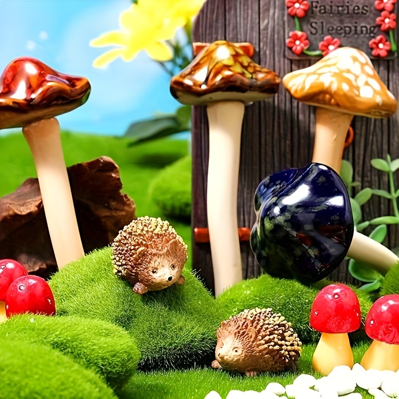 10pcs Garden Fake Mushroom Ornament Miniature Mushroom Figurines
