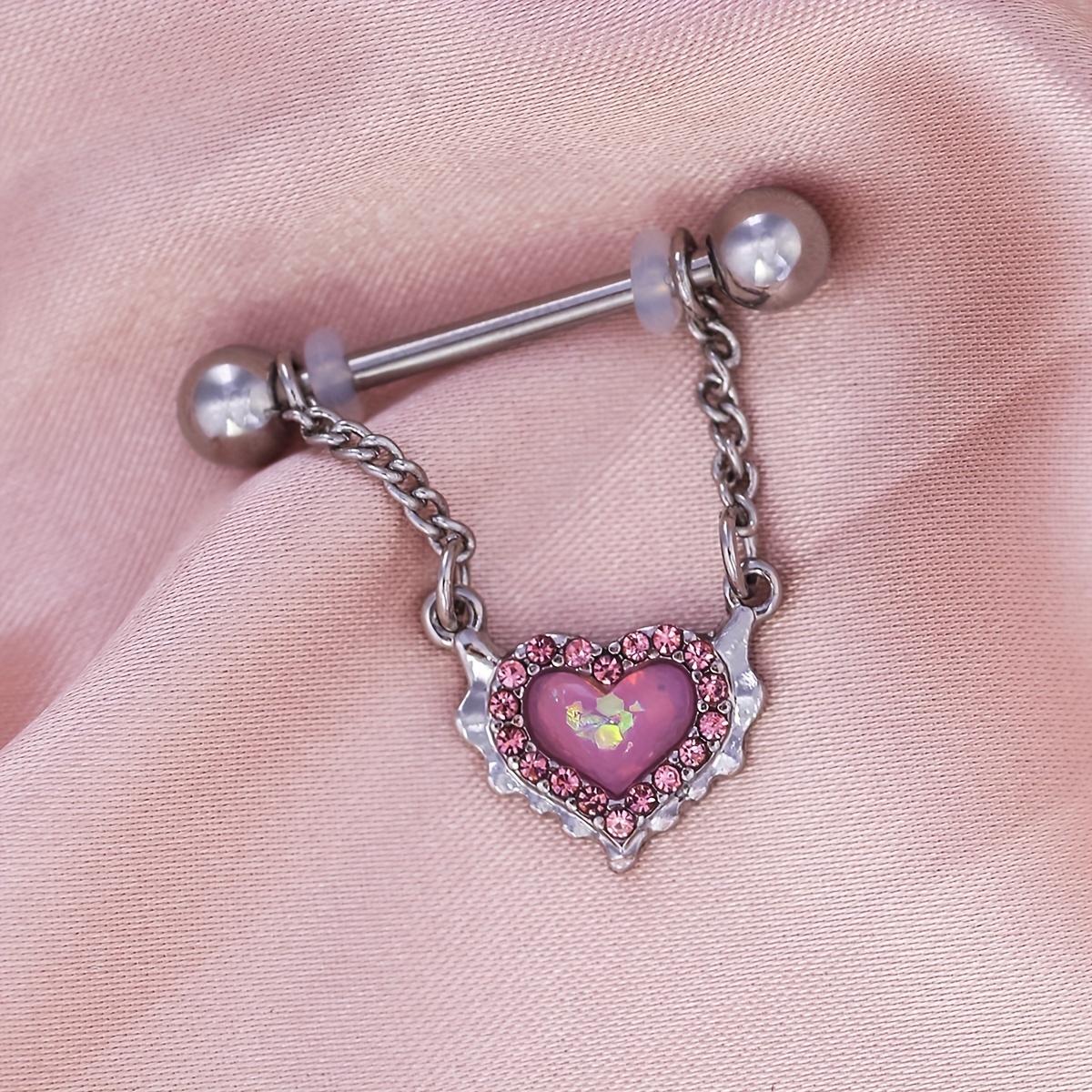 DNice Stone Heart Style Nipple Ring Piercing Jewelry Pink Color Stone Drop  Piercing Body Jewelry Shipping 7Rttk From Yummy_shop, $12.43