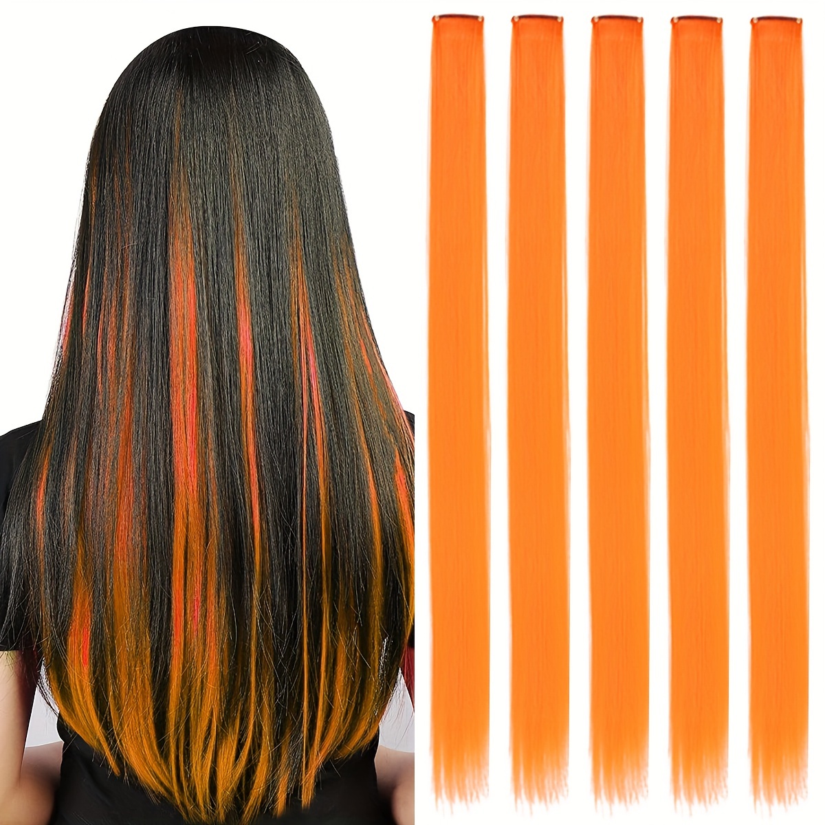 TEMU 5 stuks 20 inch Clip-in Rechte Haarverlengingen Wijnrood Rood Smeraldblauw Groen Geel Oma Grijze Roze Druif Blauw Geschikt voor Vrouwen Kerstmis