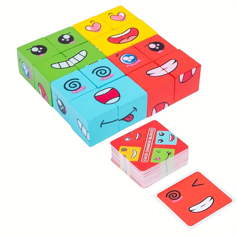 Bois Visage Changer Magic Cube, Blocs de construction Jeu Matching  Expression Puzzle Toy avec Bell 1pc