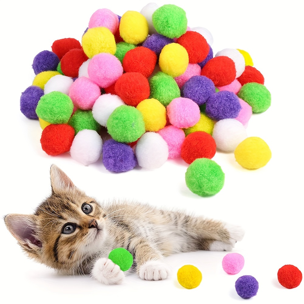 100 Pieces Cat Balls Cat Toys Cat Pom Pom Balls Cat Puff Balls Indoor Cats  Interactive Play Ball for Cat Kittens Playing and Exercising, Assorted