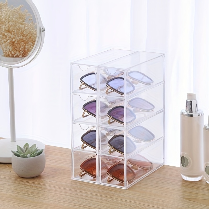 1pc Clear 4 Layers Glasses Storage Box, Large Capacity Cosmetic Organizer  Shelf, Contact Lens Case